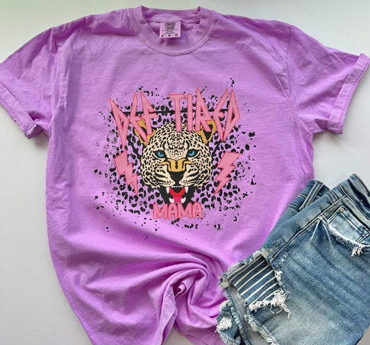 Def Tired Leopard Mama on Neon Violet Comfort Color