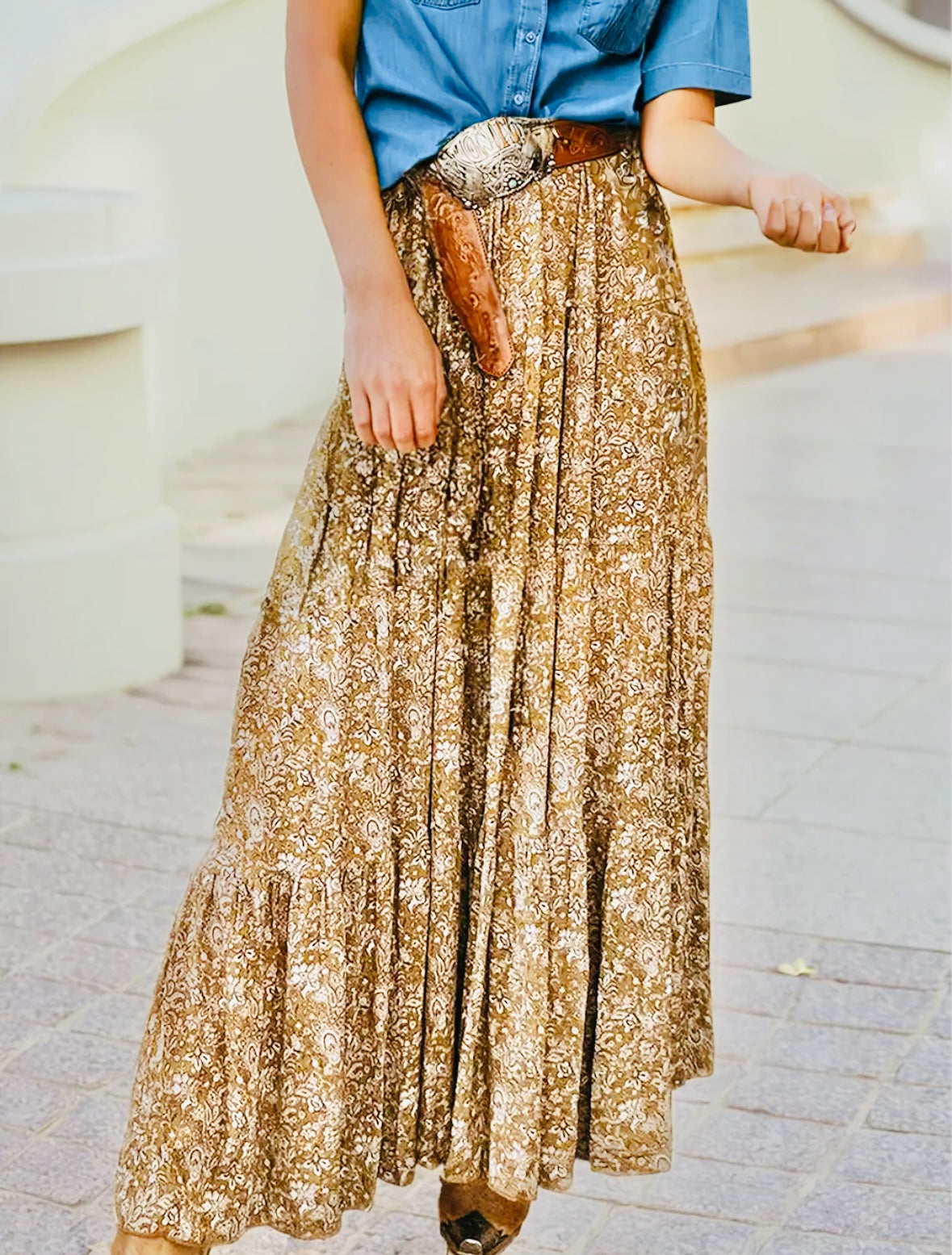 Boho Western High Waist Maxi Skirt PreO