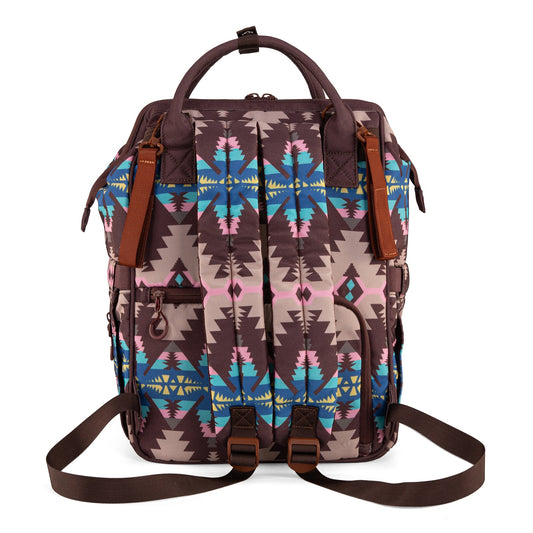 Aztec Brown Wrangler Bag / Diaper Bag - Hot Pink Interior