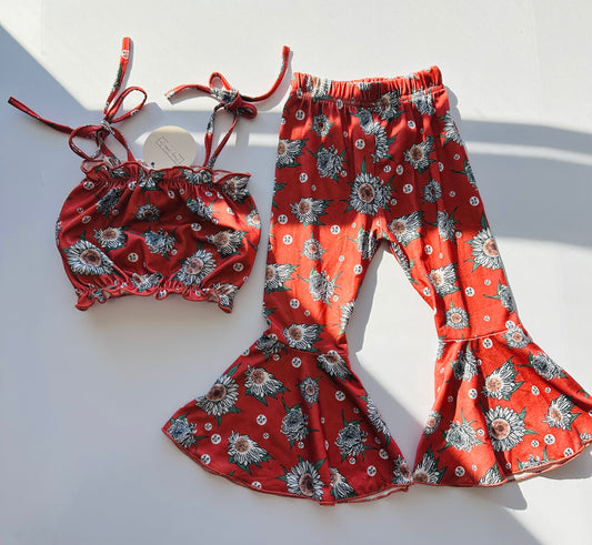 Rust Floral Bell Bottom Set