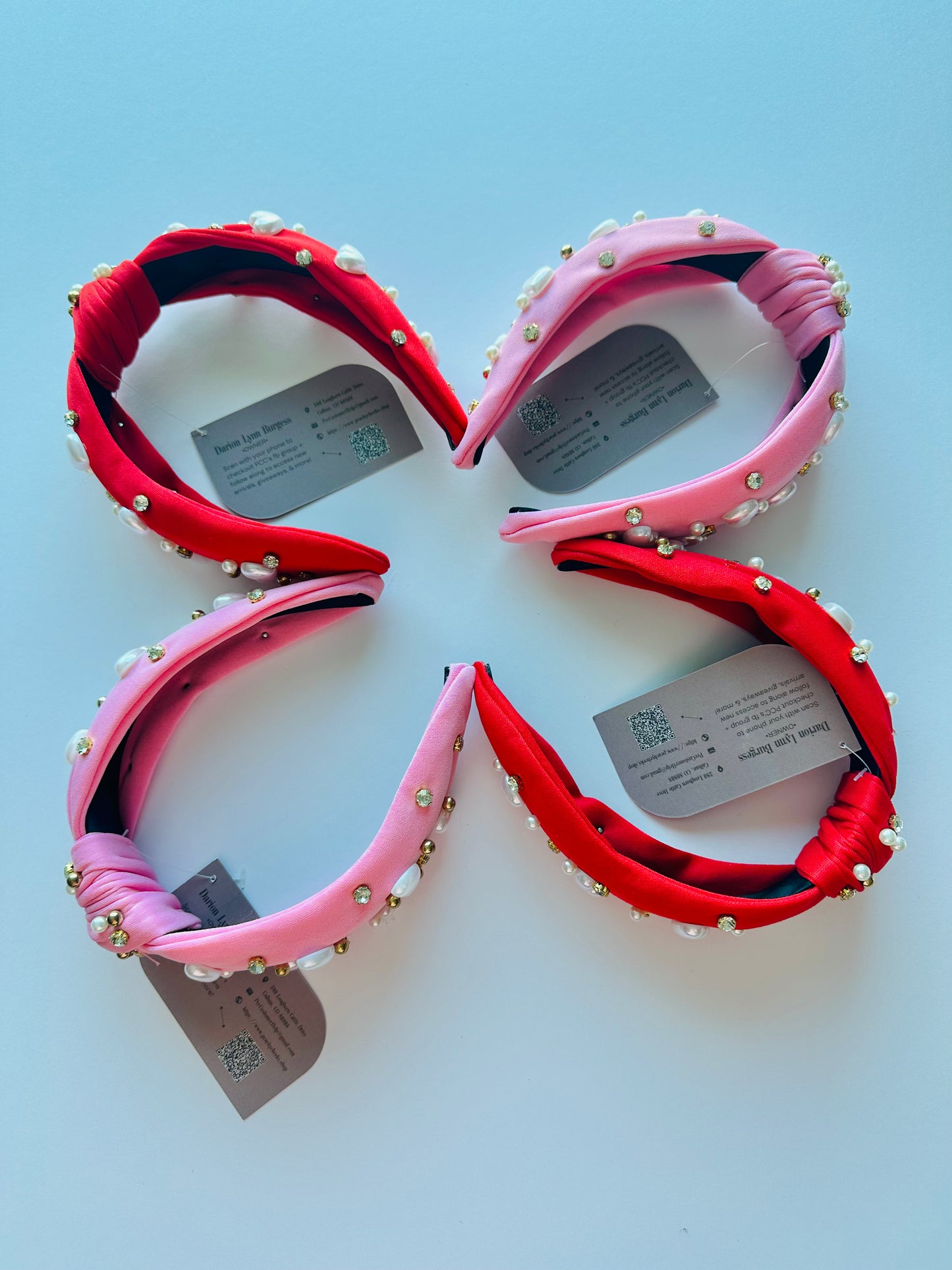Heart Pearl + Bling Knotted Headband