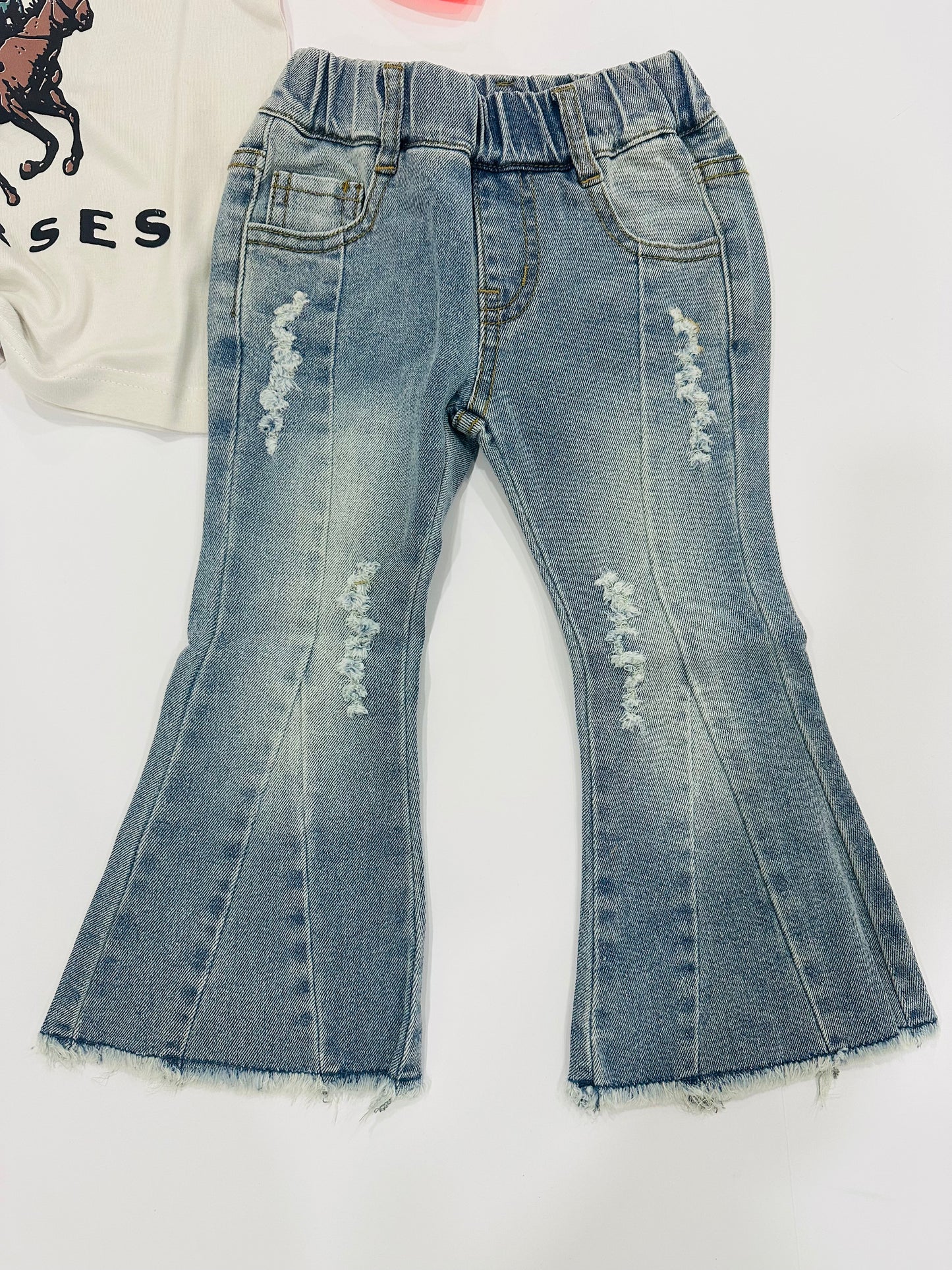Dang Cute Distressed Denim Bells with Seam Detail