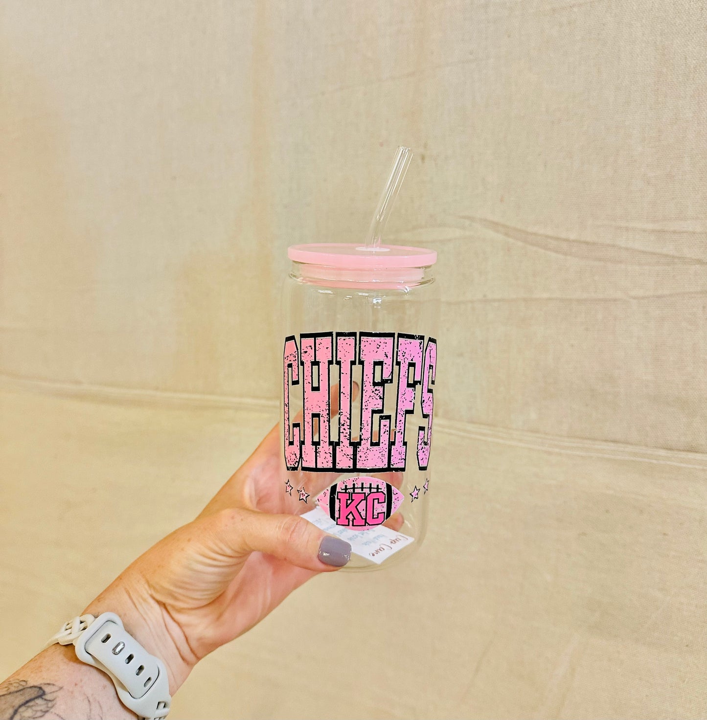 16 oz Pink KC Glass Tumbler RTS