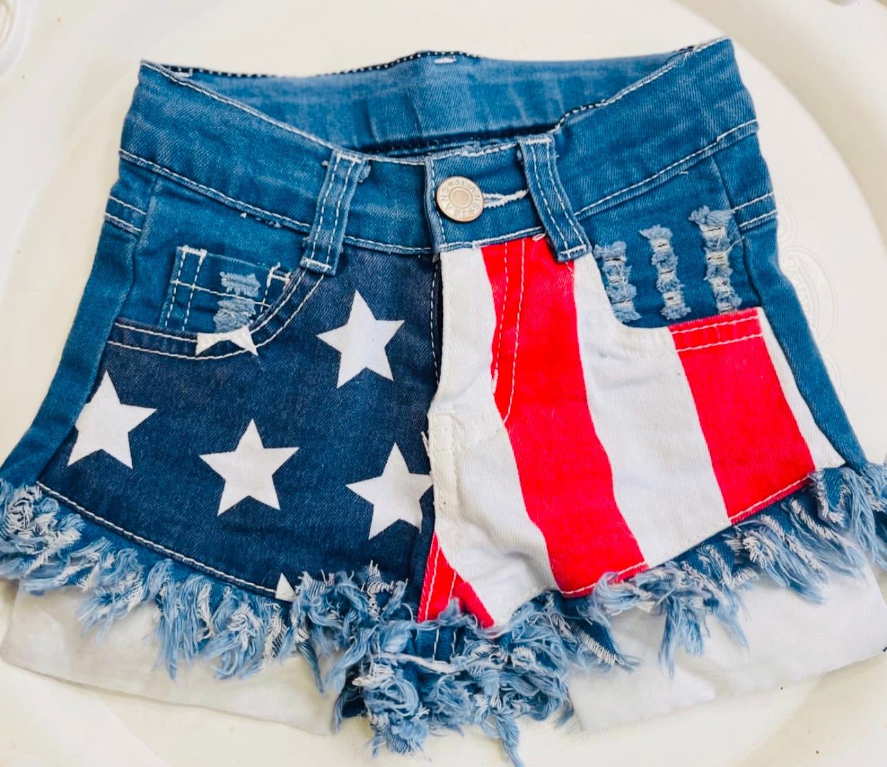 FOJ Frayed Patriotic Denim Shorts