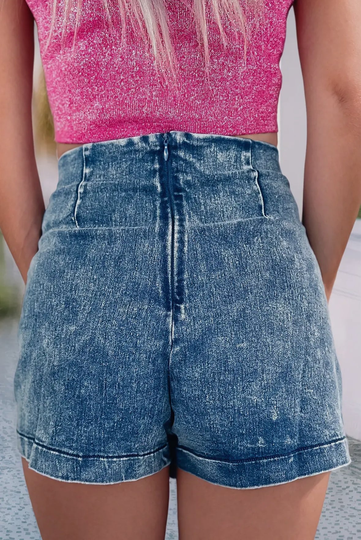 Acid Wash Asymmetric Twist
Zip Up Denim Skort RTS!