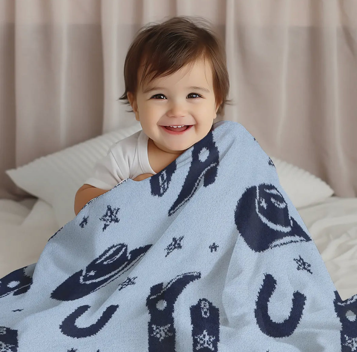 Kids Reversible Cowboy Luxe Throw Blanket