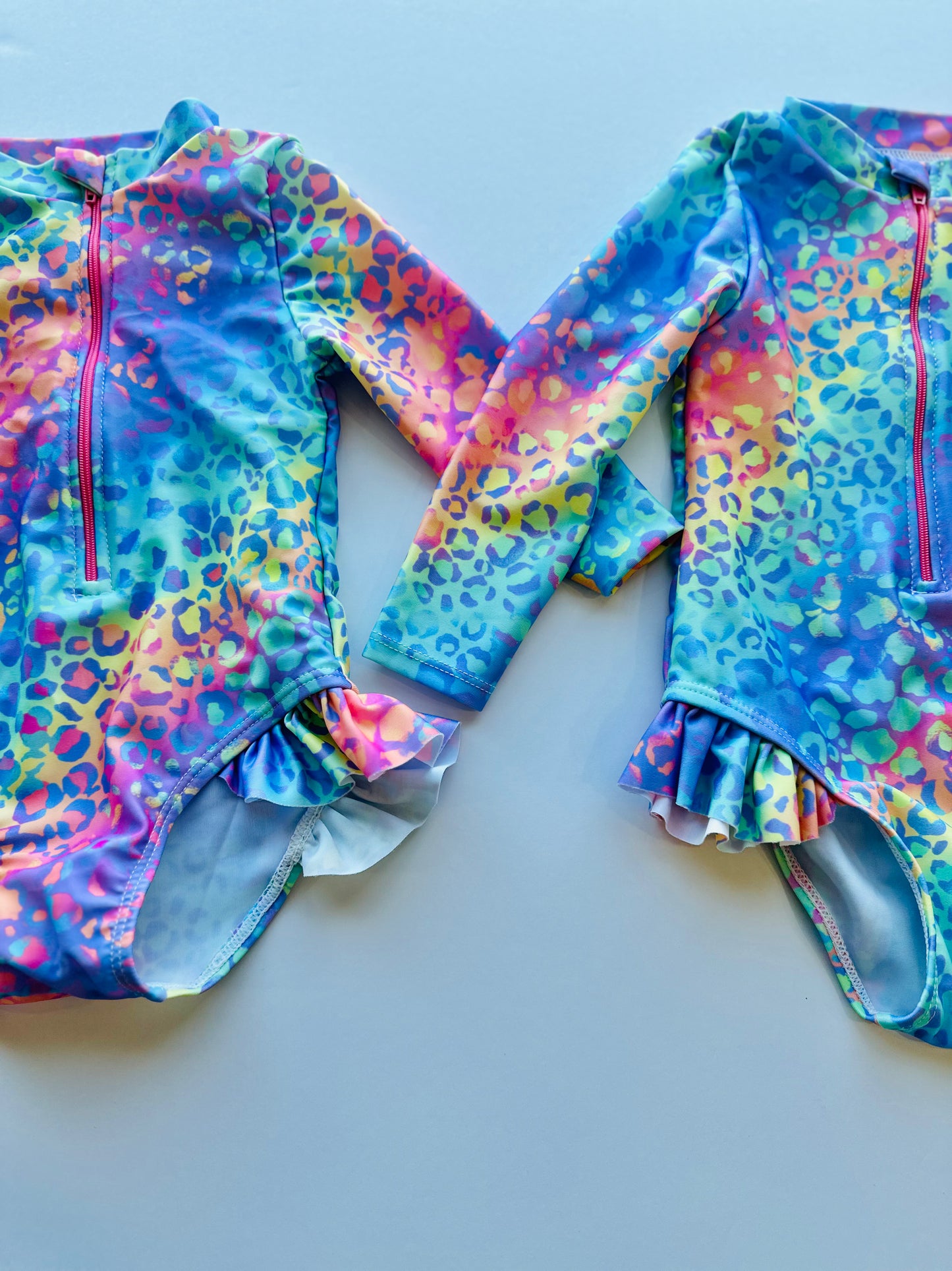 Neon Leopard Ruffle Long Sleeve Swimmie