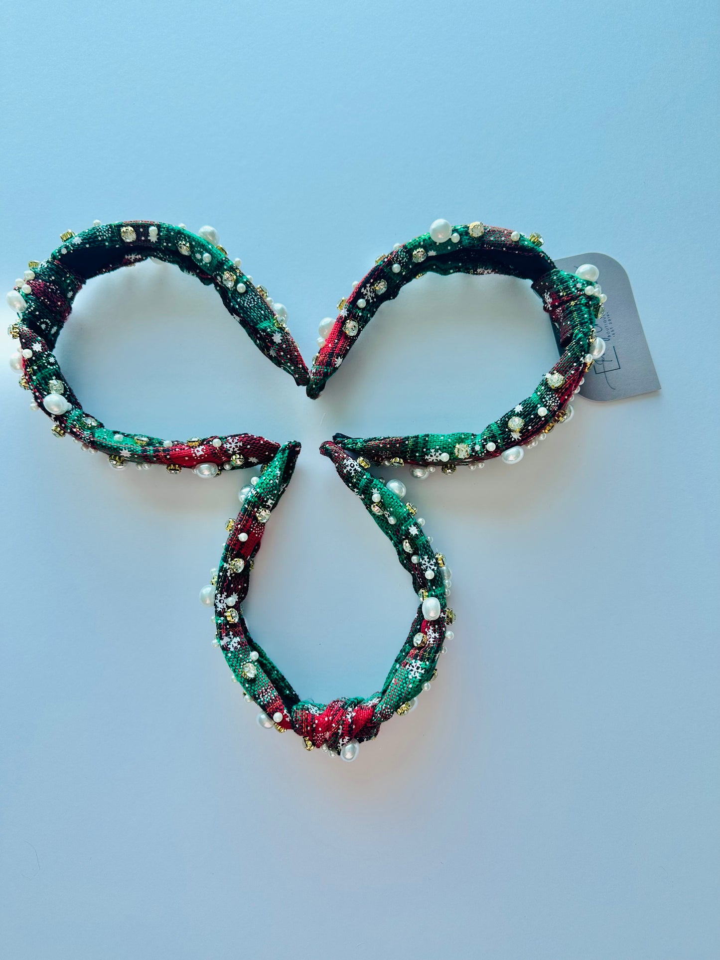 Christmas Pearl + Bling Knotted Headband