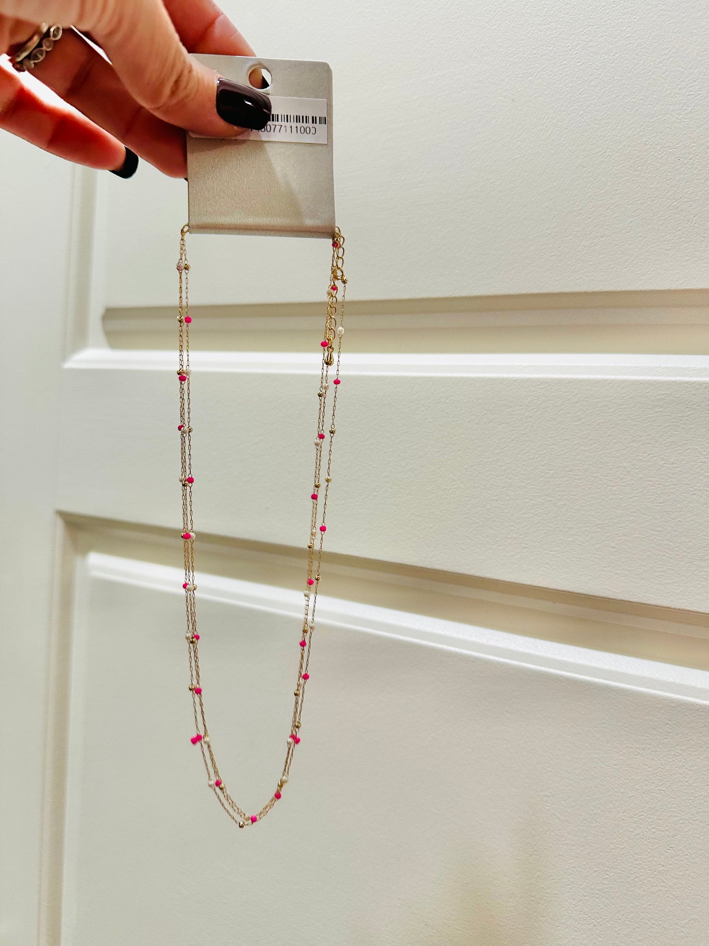 Girls Triple Strand Hot Pink Summer Necklace