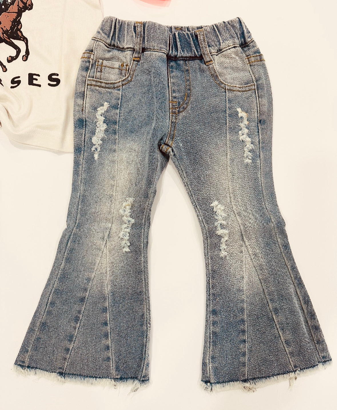 Dang Cute Distressed Denim Bells with Seam Detail RTS