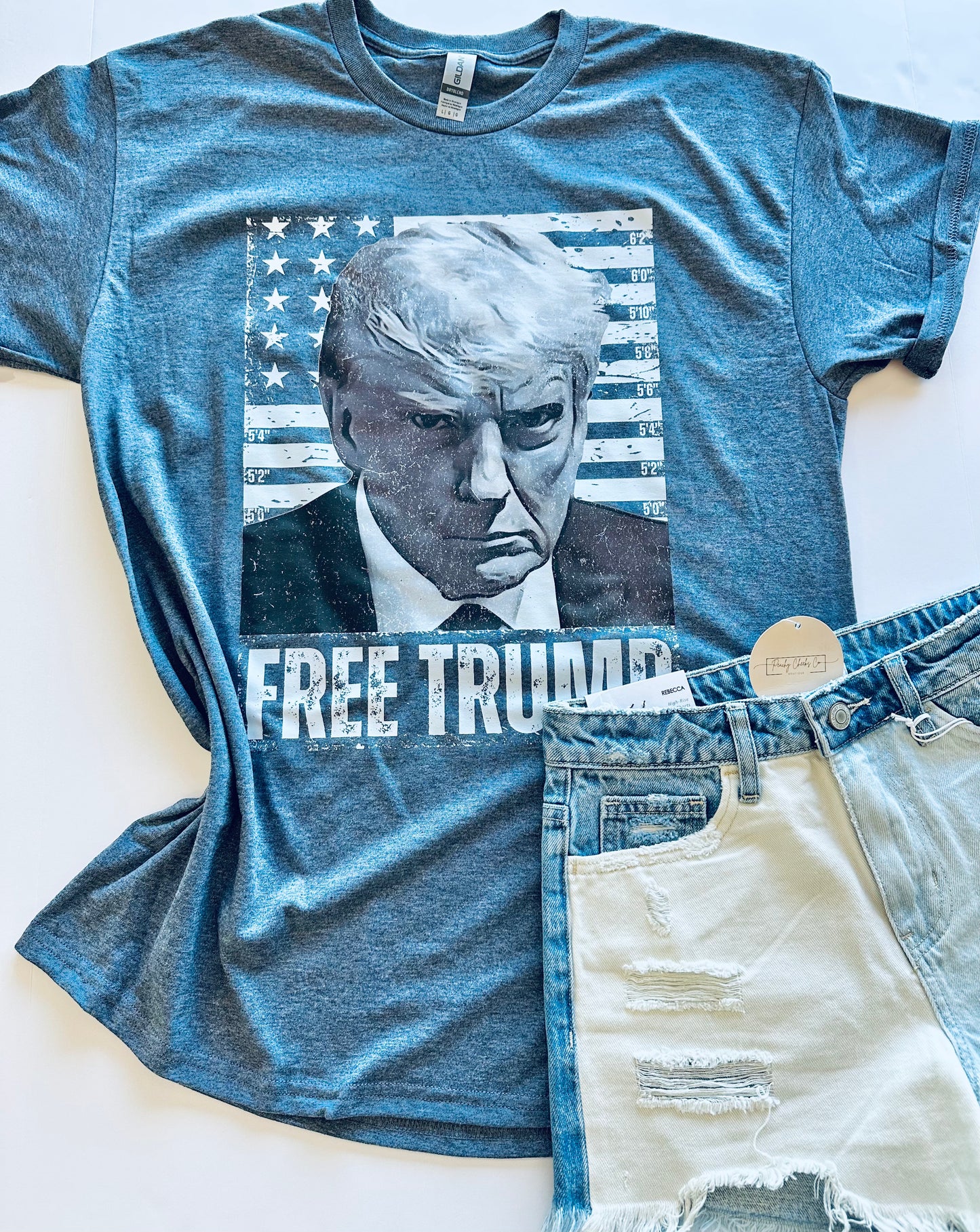 Free Trump Heather Blue Gildan Tee Large