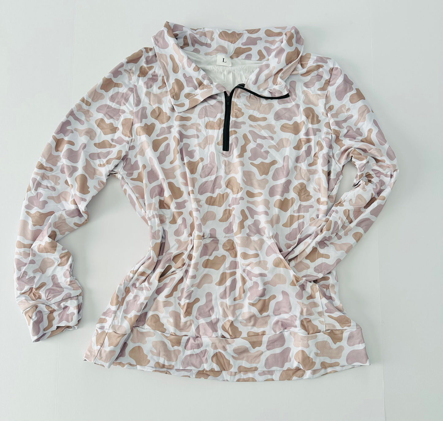 Light Blush Camo 1/4 Zip Pullover Large RTS