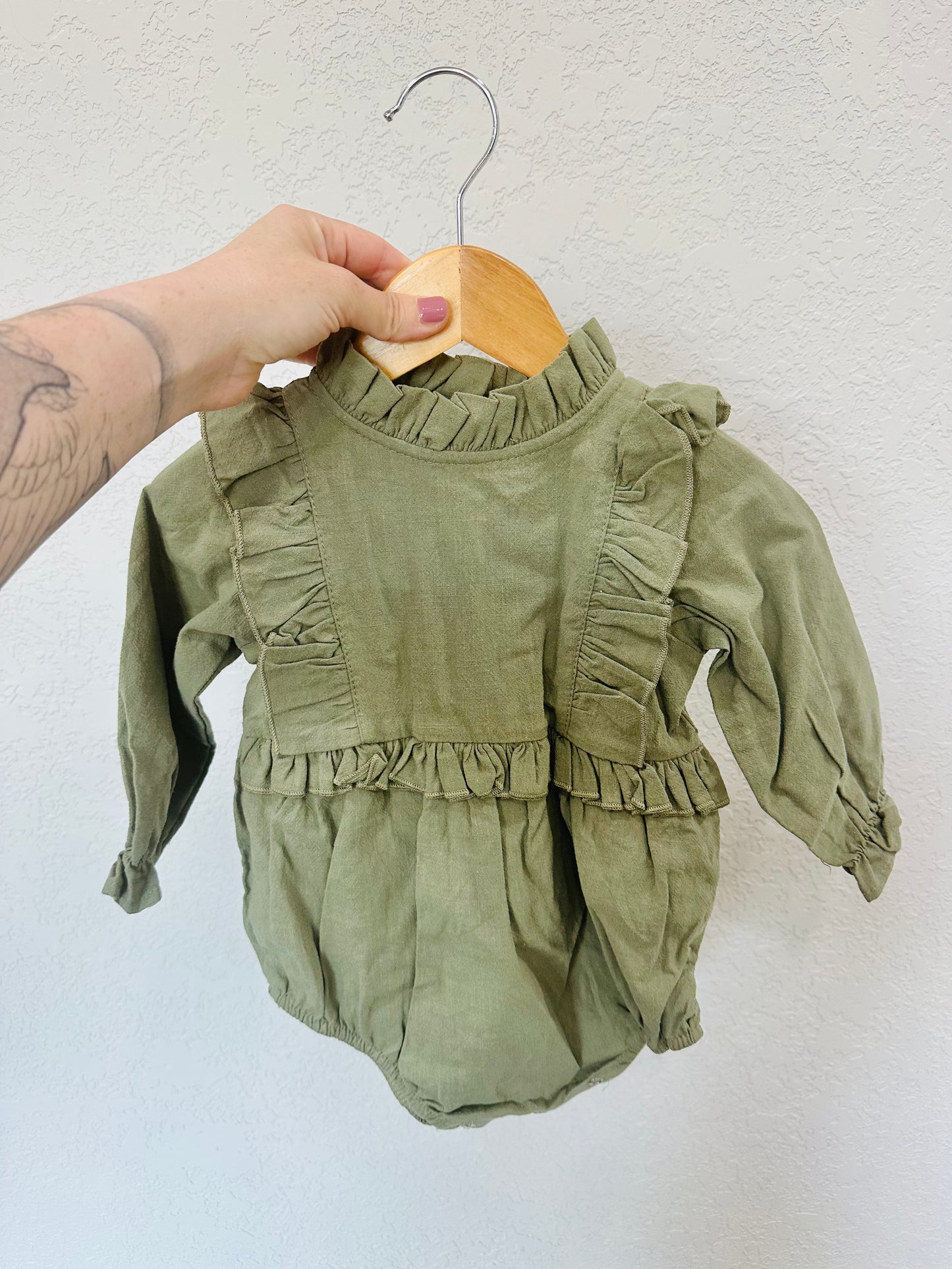 Sage Vintage Ruffle Romper