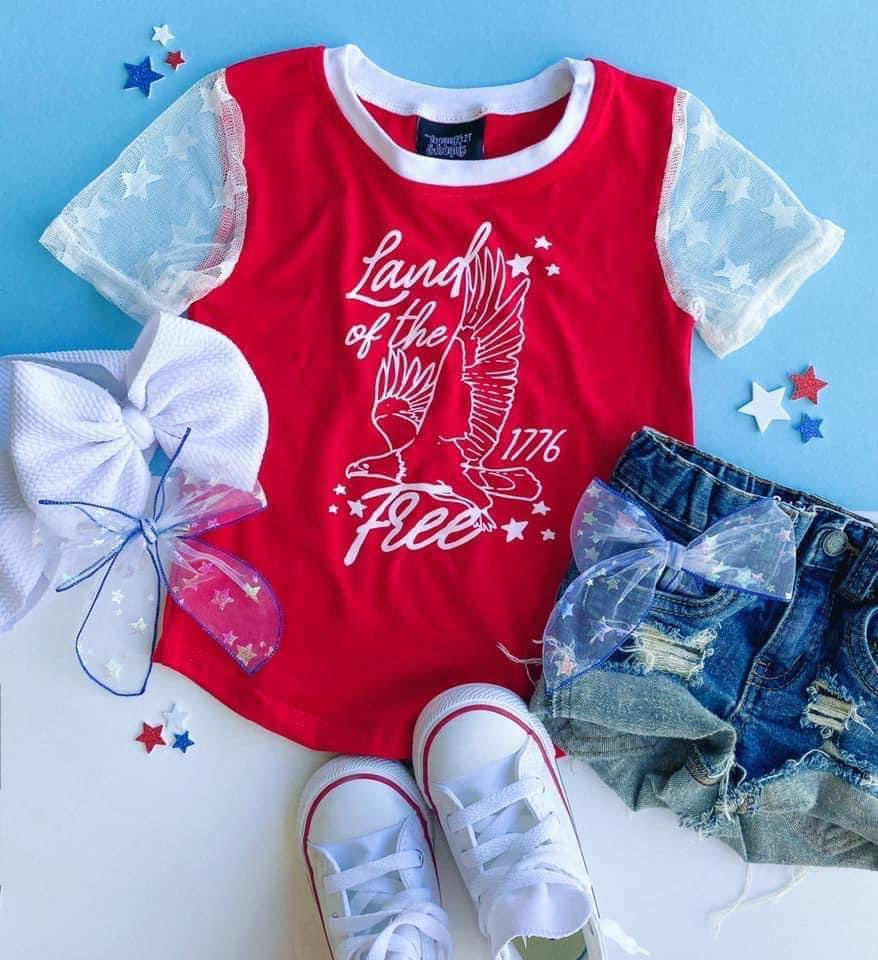 Land Of The Free Lace Sleeve Tee