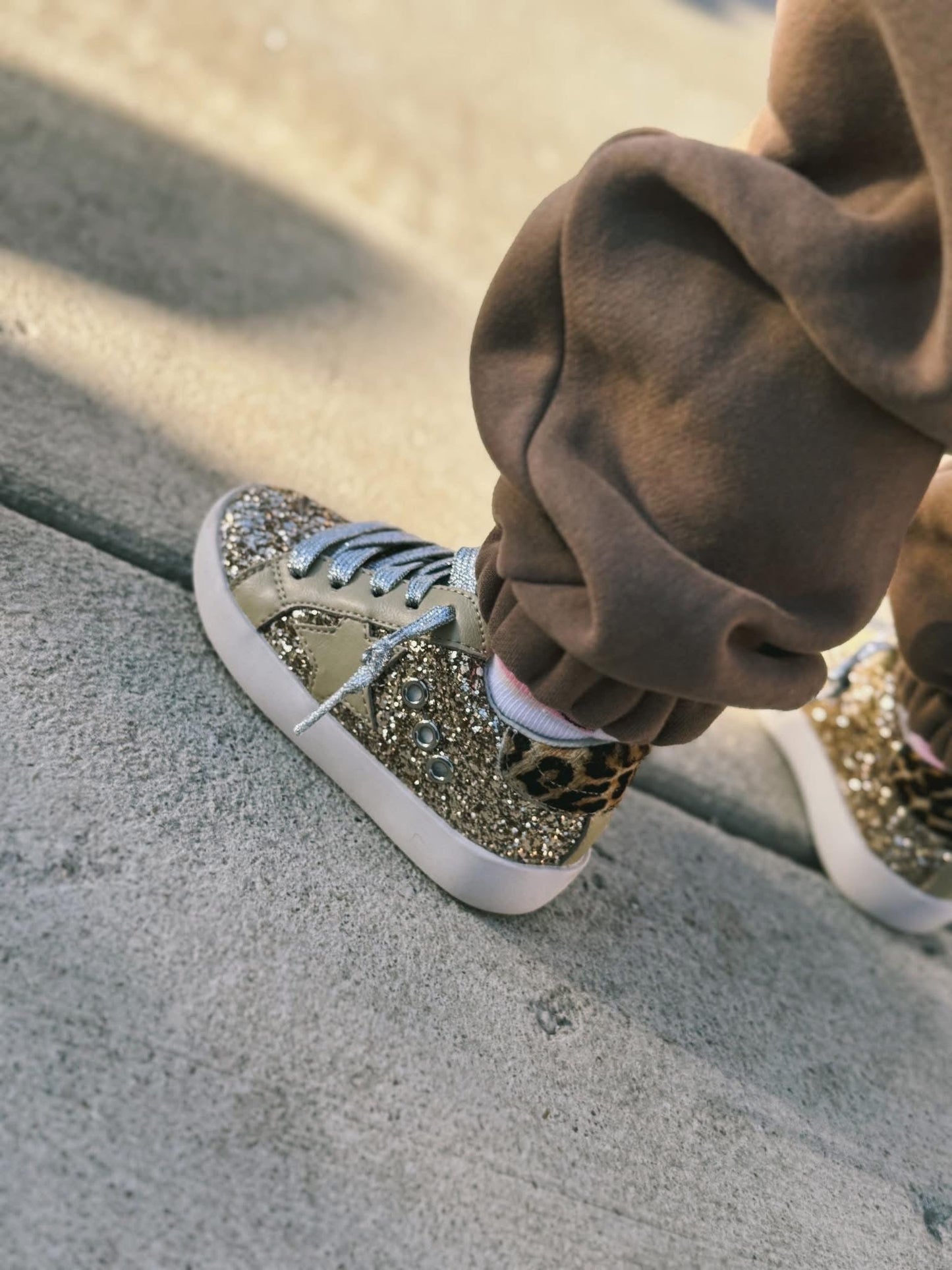 7C Gold Glitter & Leopard Star Shoe RTS