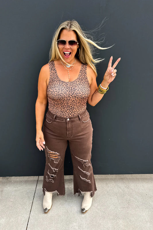 Brown Urban Distressed Cropped Denim