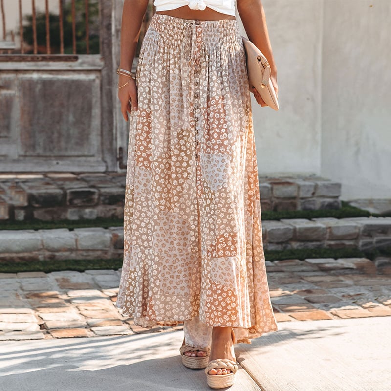 Instantly Adored Smocked Waist Floral Maxi Skirt With Button Detail