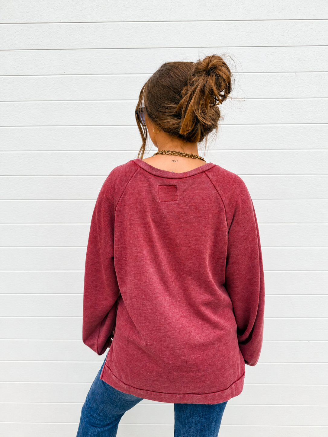 Wine Stone Washed Raglan Pullover
