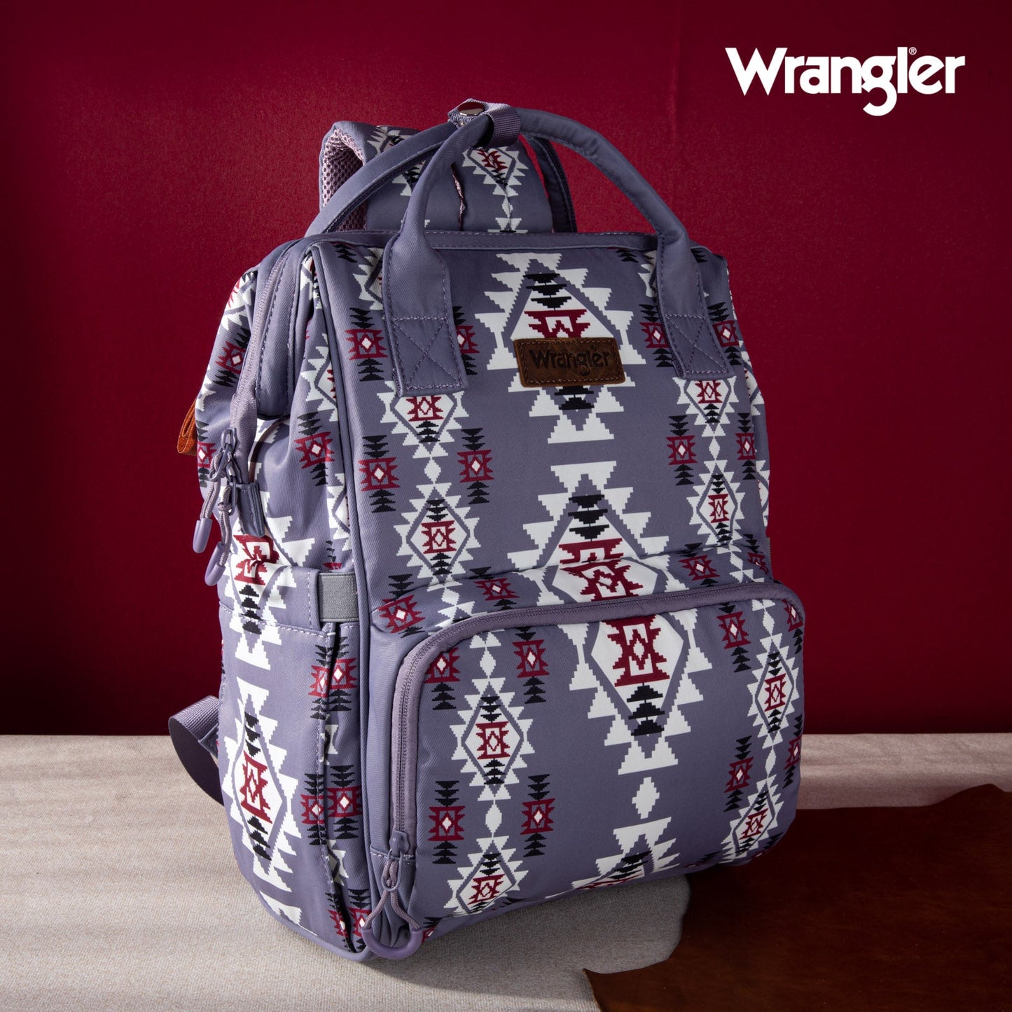 Aztec Lavender Wrangler Bag / Diaper Bag - Hot Pink Interior