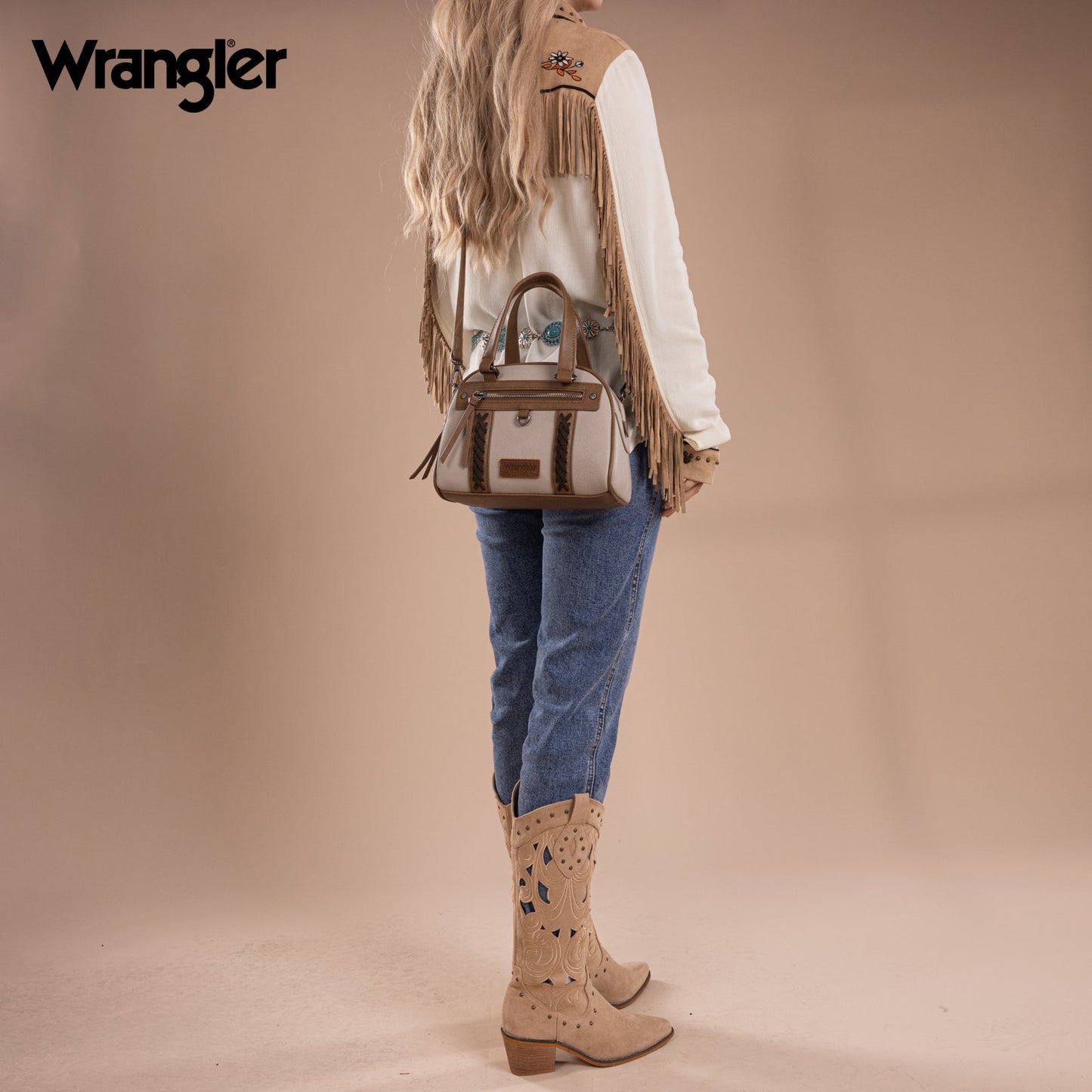 Wrangler Whipstitch Crossbody / Satchel - Light Gray
