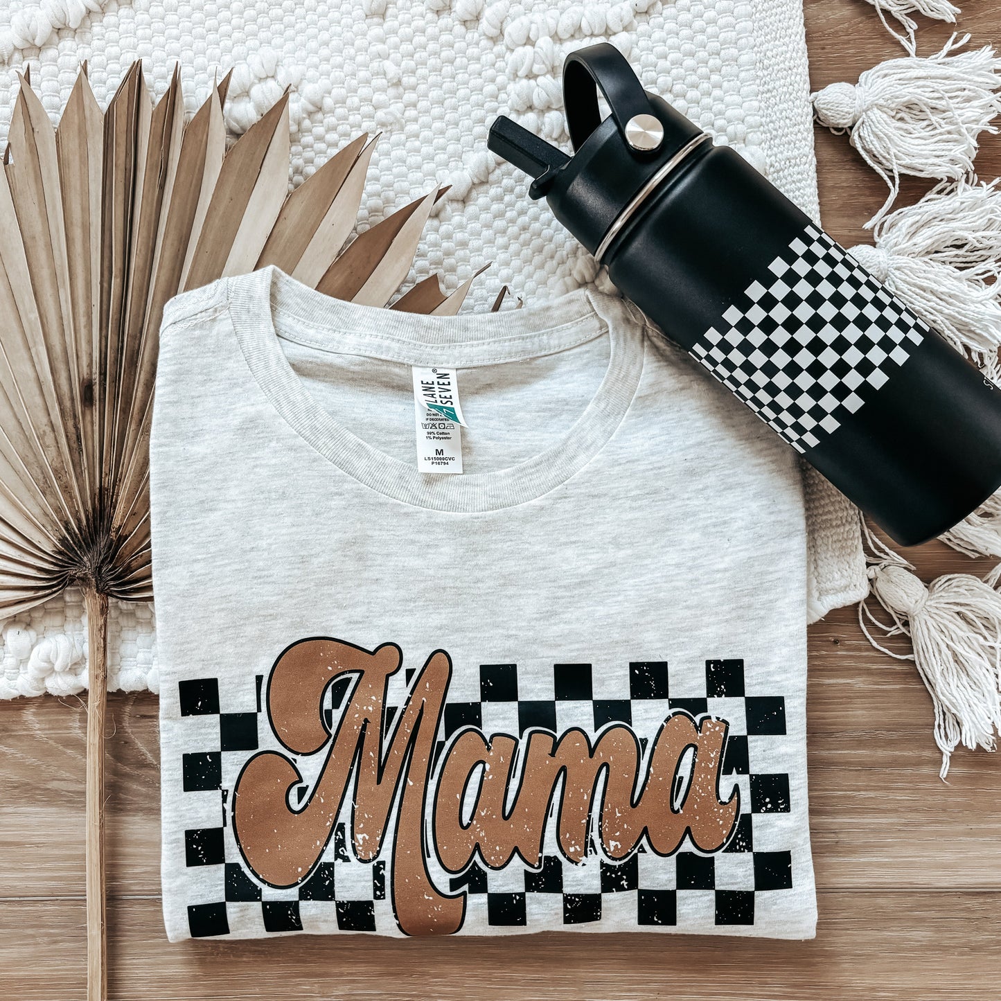 Neutral Check Mama on Heather Gray
