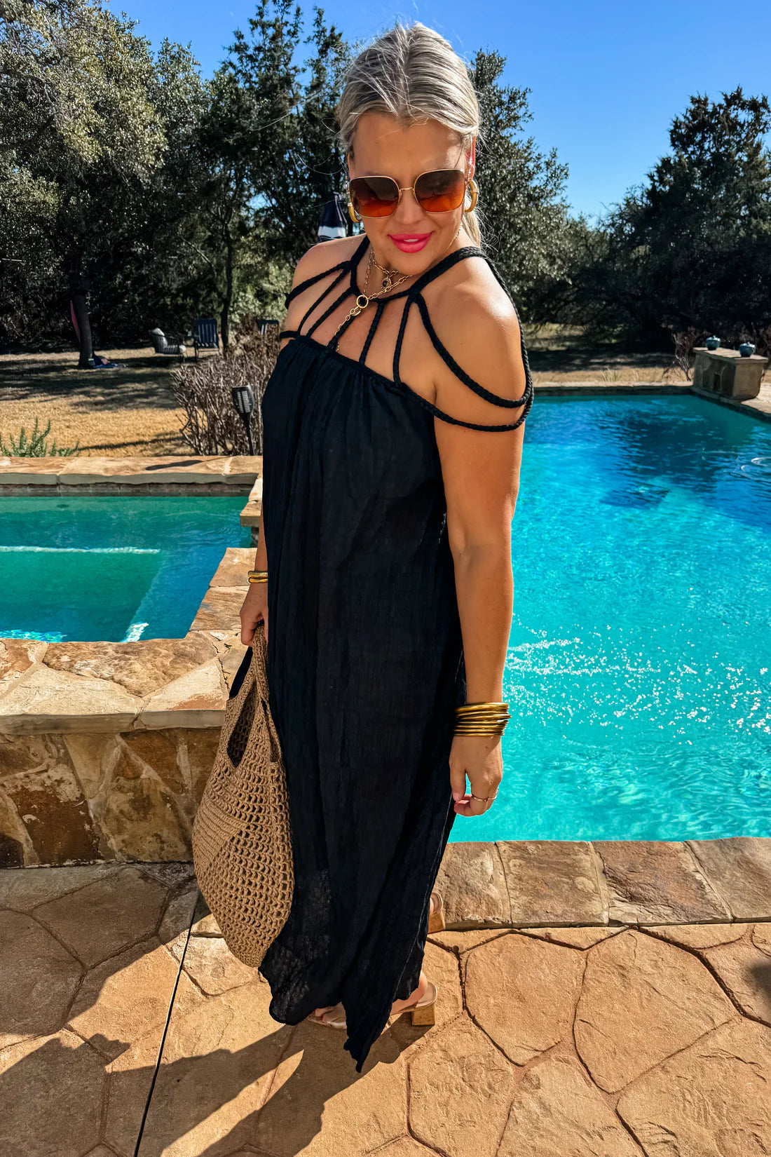 Ciao Bella Black Strappy Dress / Swim Cover RTS