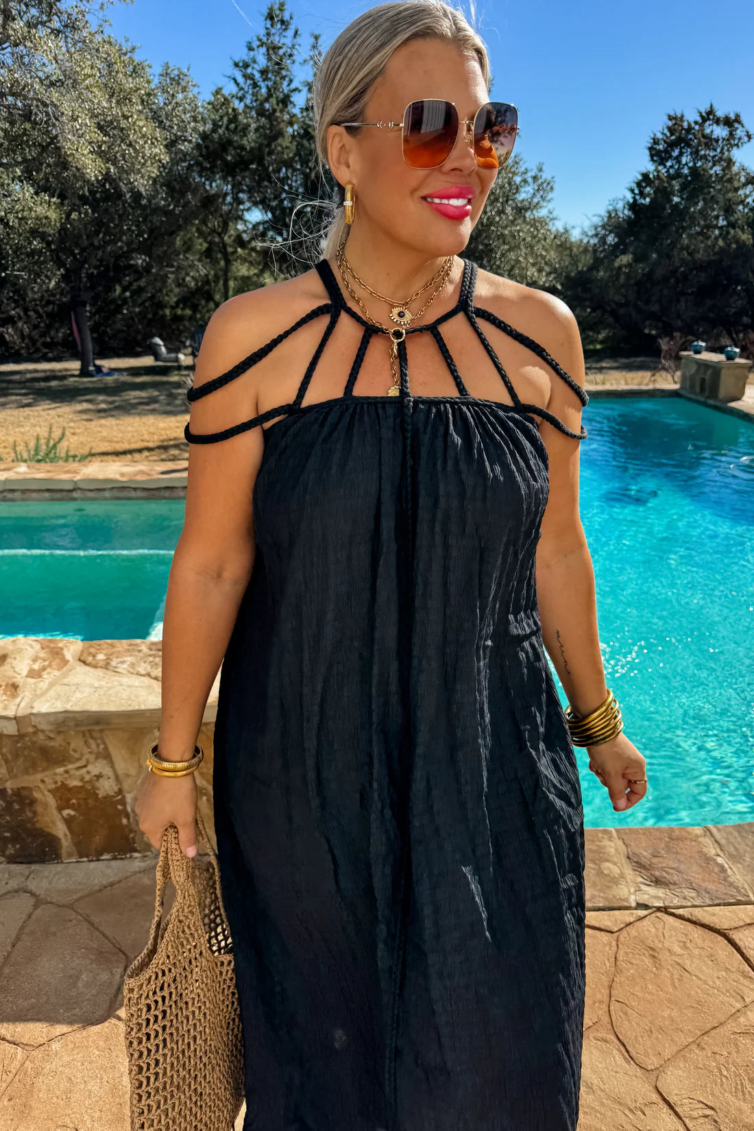 Ciao Bella Black Strappy Dress / Swim Cover RTS