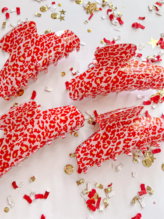 Red Gold Cheetah Game Day Claw Clip