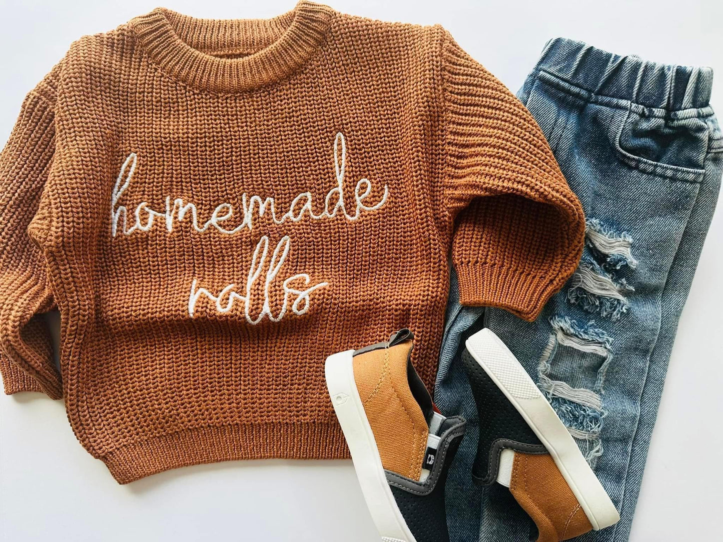 Homemade Rolls Chunky Knit Embroidered Sweater RTS