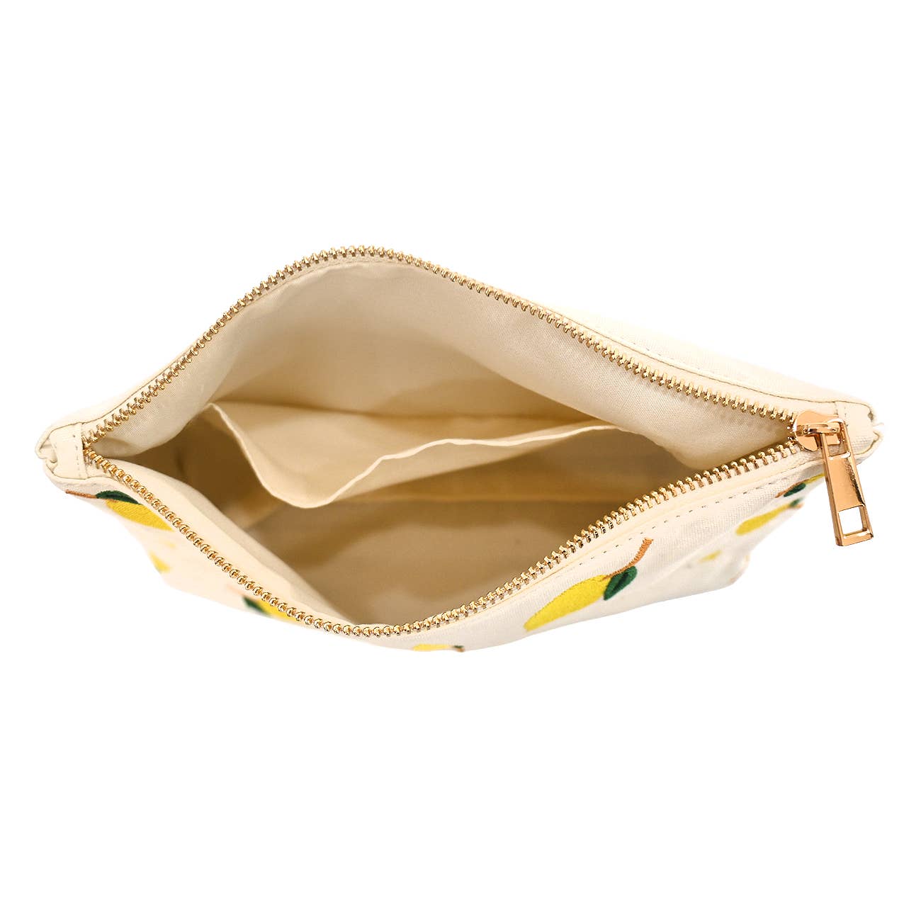 Lemon Embroidered Cotton Cosmetic Pouch