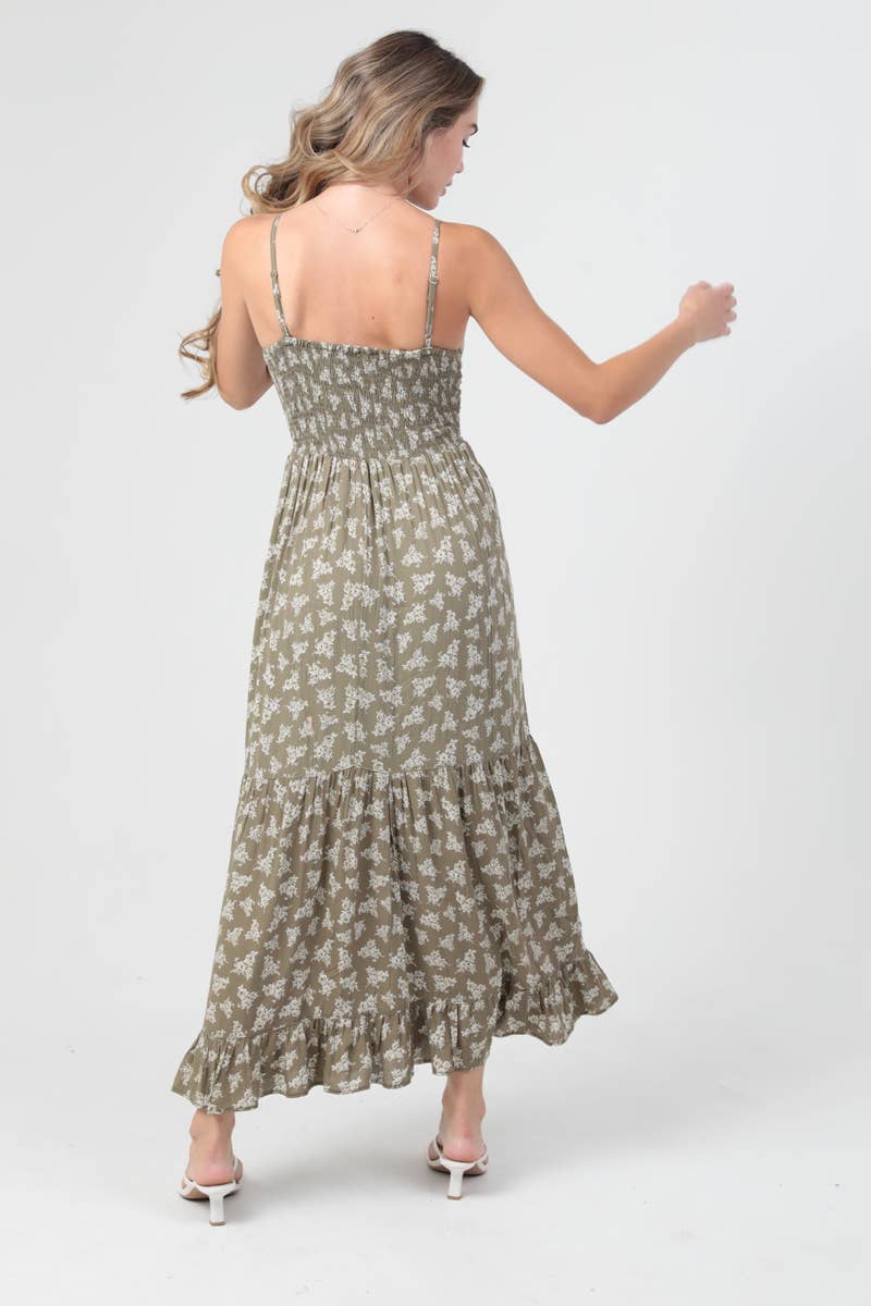 Floral Sage Twist Front Maxi Dress