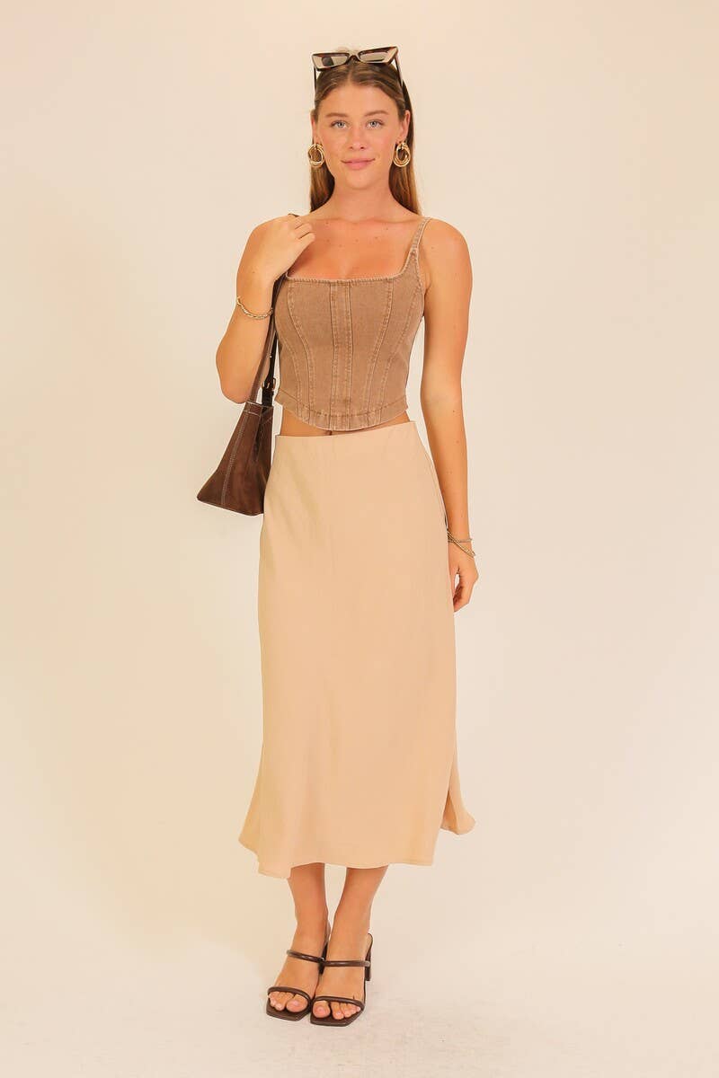 Shotgun It - Stretchy Denim Corset Tank