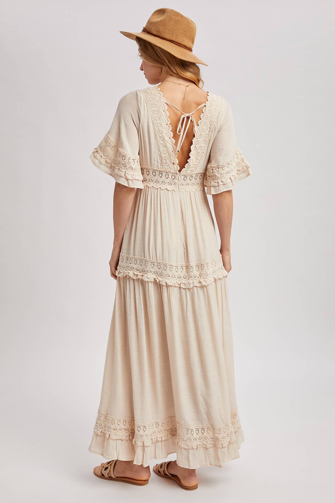 Ava V-Neck Lace Trim Maxi Dress