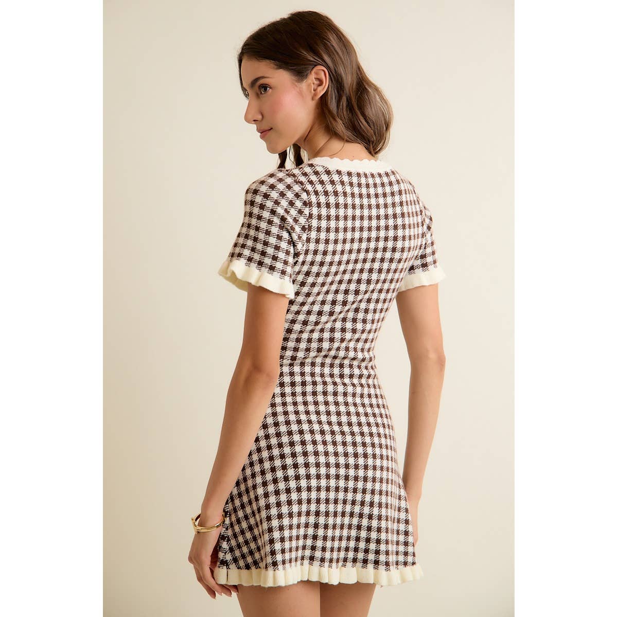 Georgia Gingham Ruffled Sweater Knit Mini Dress