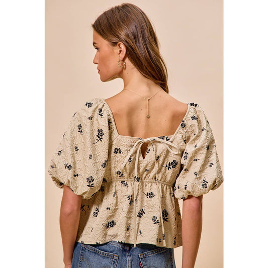 Rochelle Rose Velvet Detail Peplum Top