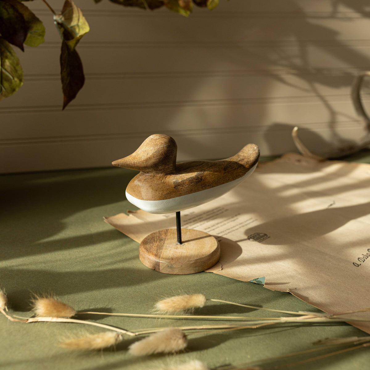 Brooks White Wood Decorative Duck Figure