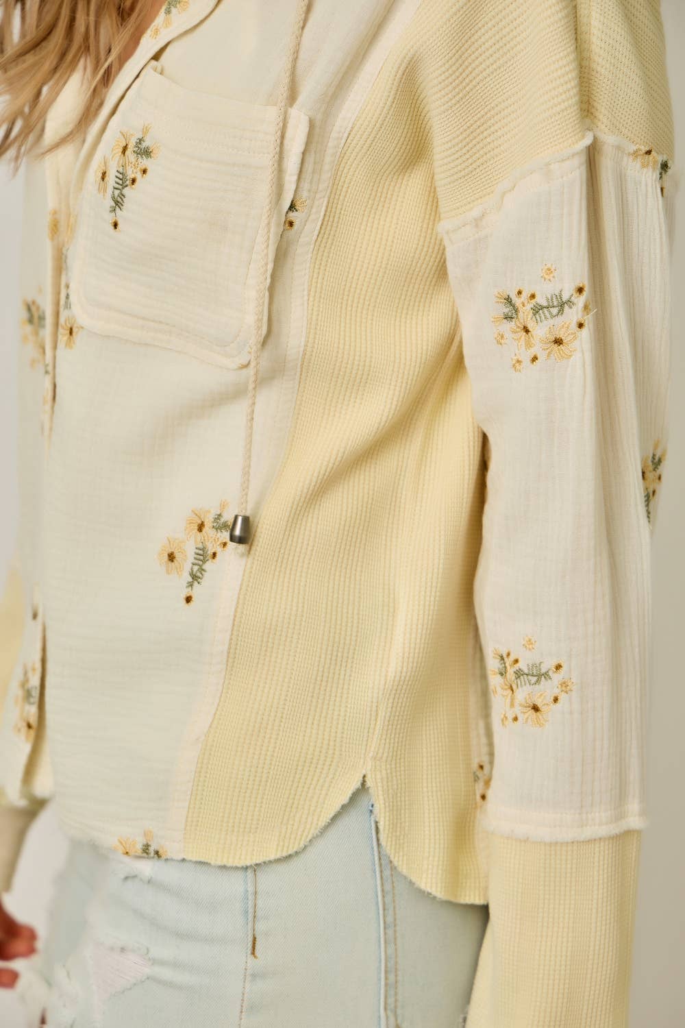Ashlyn Washed Embroidery Hooded Shacket