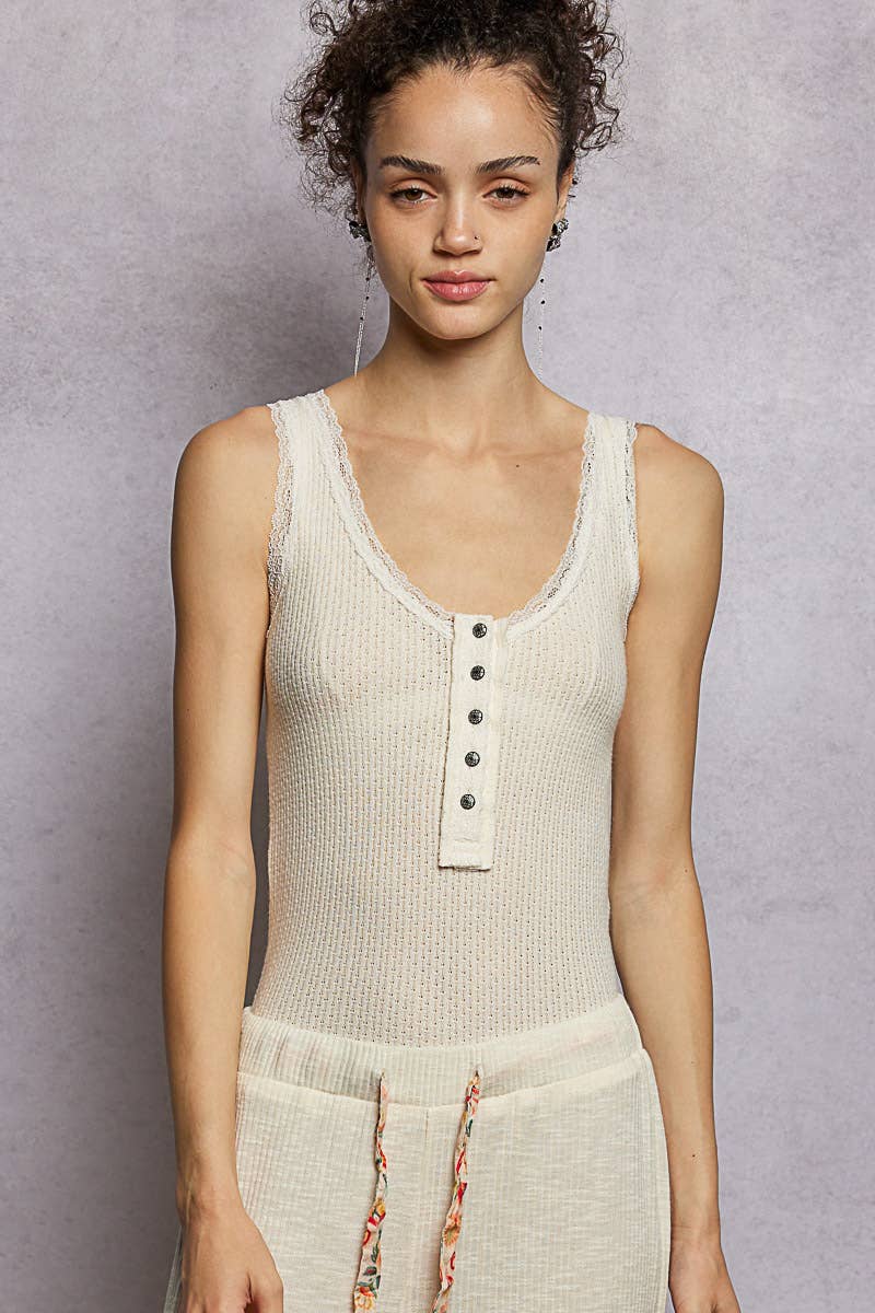 Emma Rib-Knit Lace Border Trim Tank