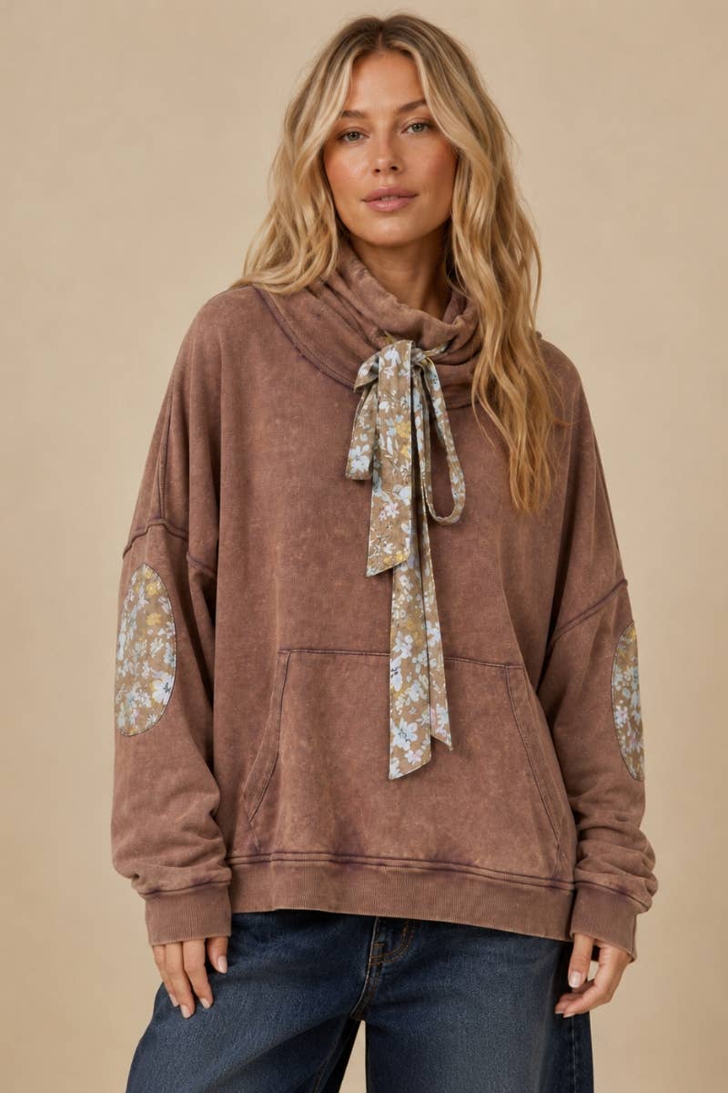Floral Patch Loose Turtle Neck Sweater Top