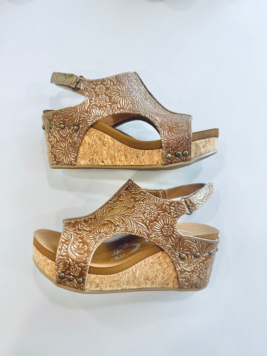 Prairie Fire Tooled Wedge Tan RTS