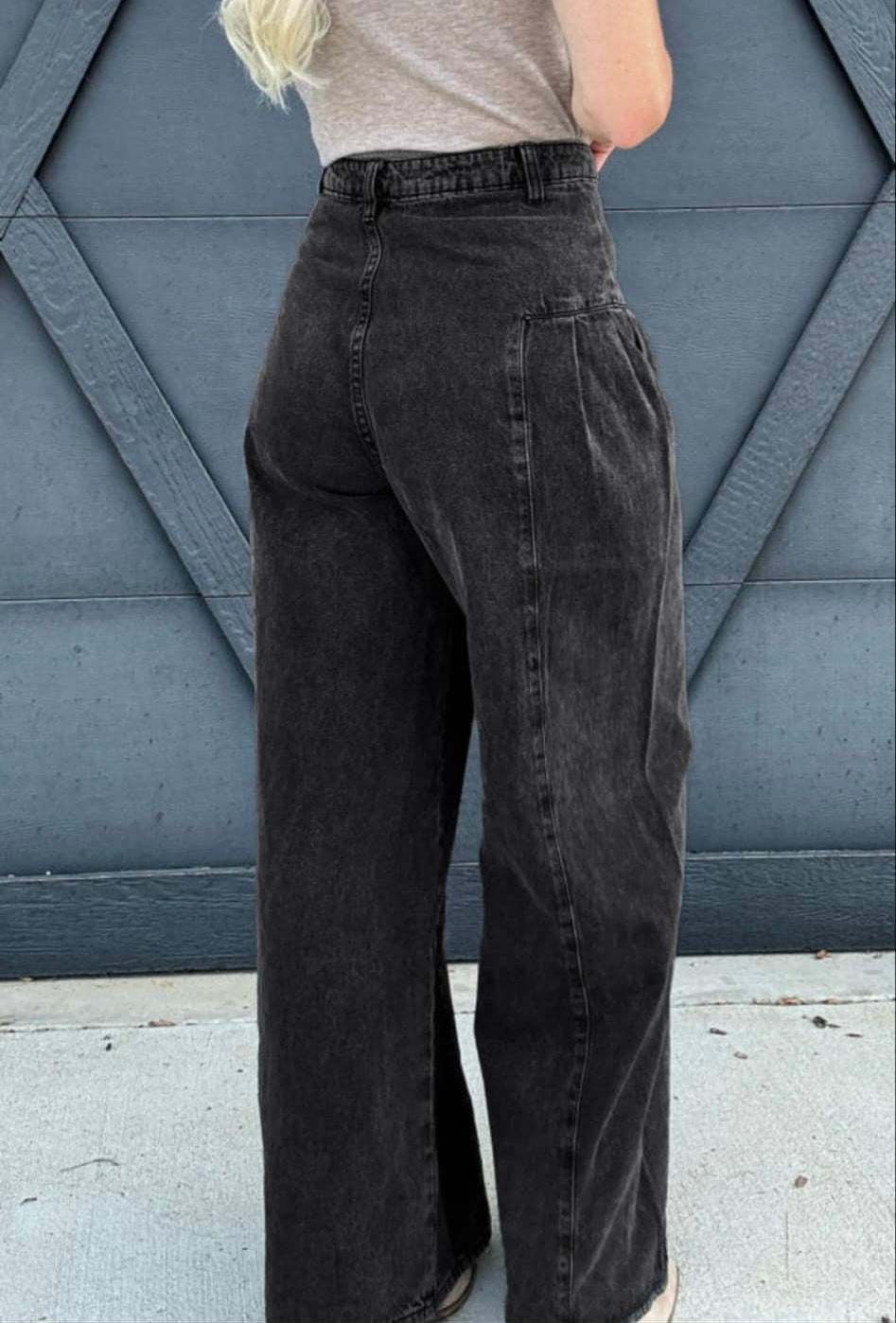 I Mean Business, Pleated Black Wide Leg Denim RTS