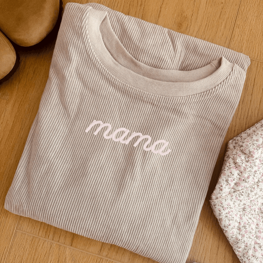 Embroidered Mama Corded Oversized Sweatshirt Crewneck