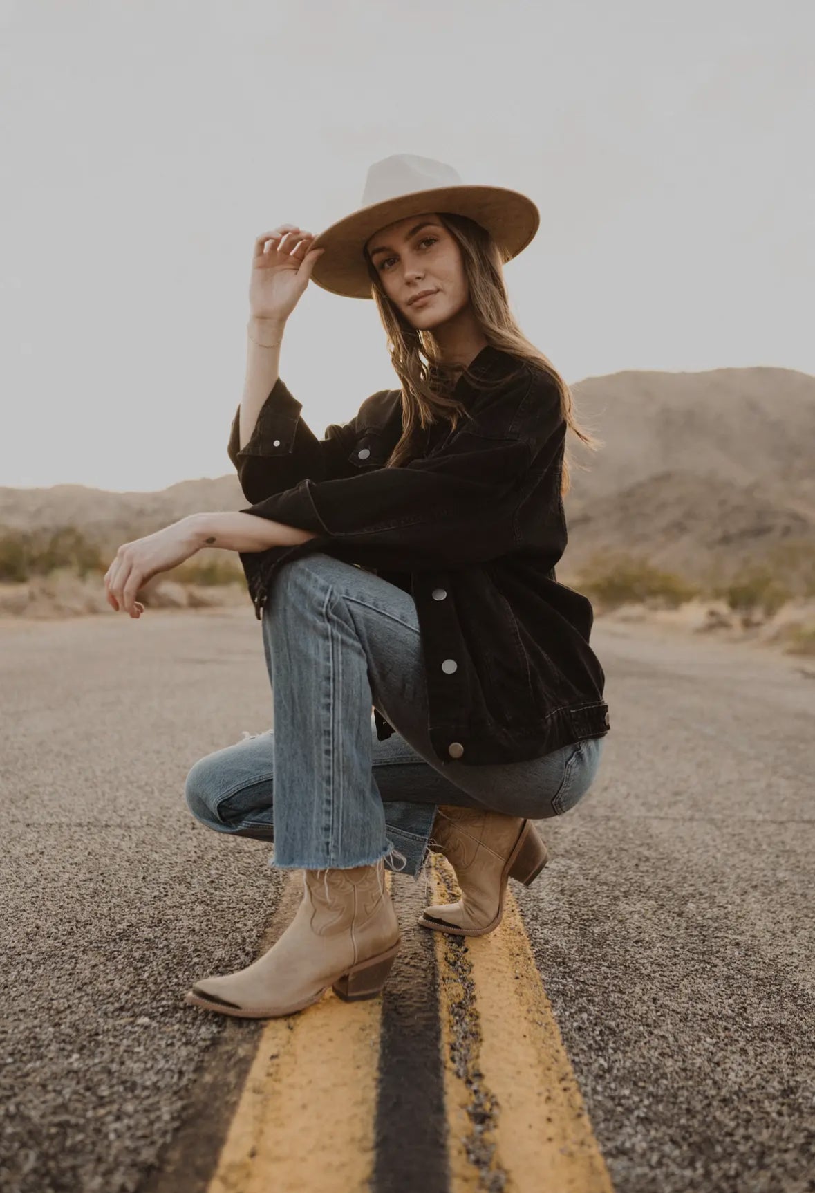 Wild Peach Suede Bi-Color Rancher Tan Wide Brim + Ivory Cap