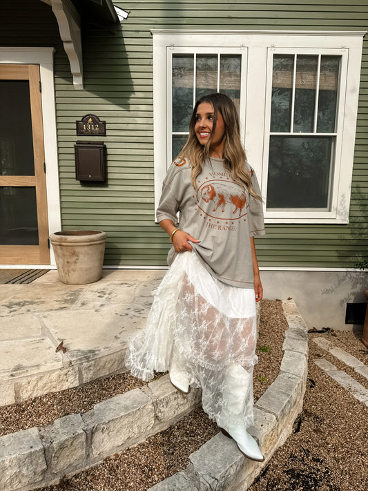 Lovely Farmhouse Lace Overlay Skirt
