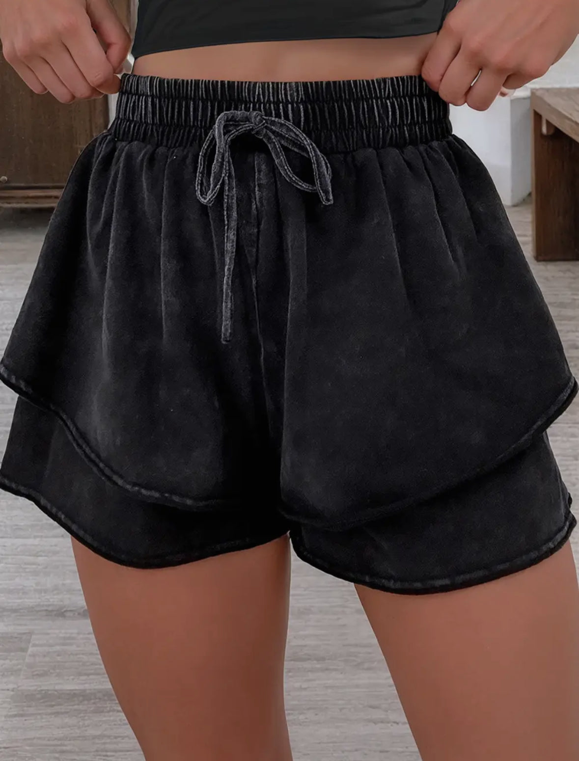 Tulip Hem Mineral Wash French Terry High Waist Shorts RTS