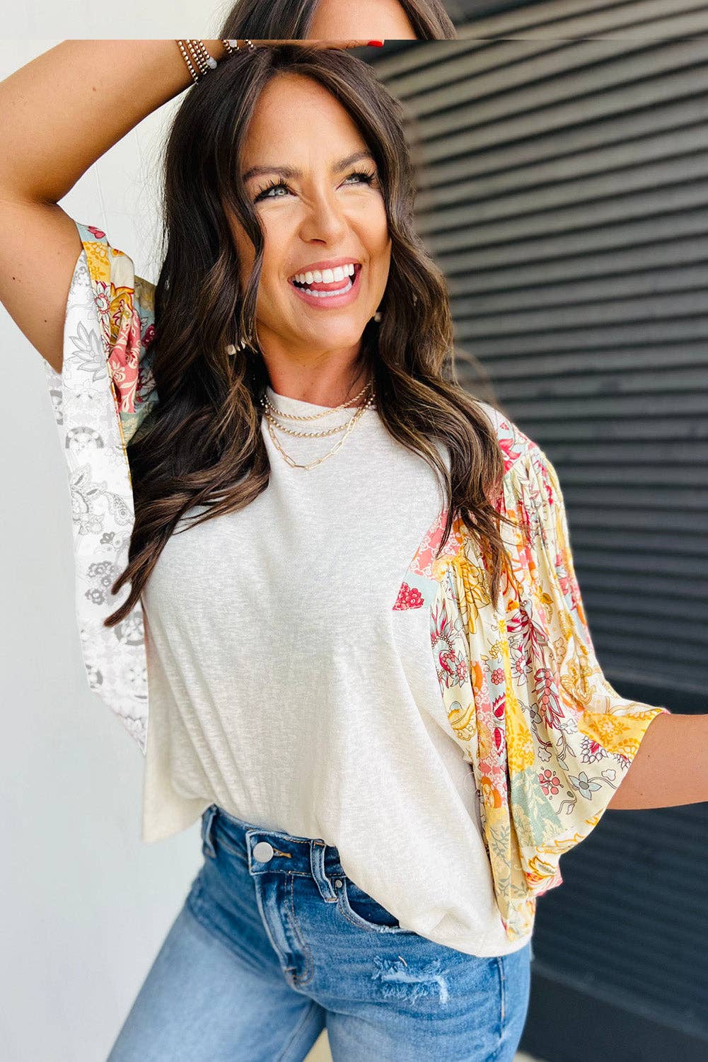 Bianca Floral Patchwork Batwing Sleeve Top