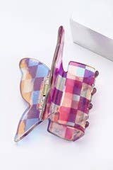 Checkered Butterfly Holographic Claw Clip