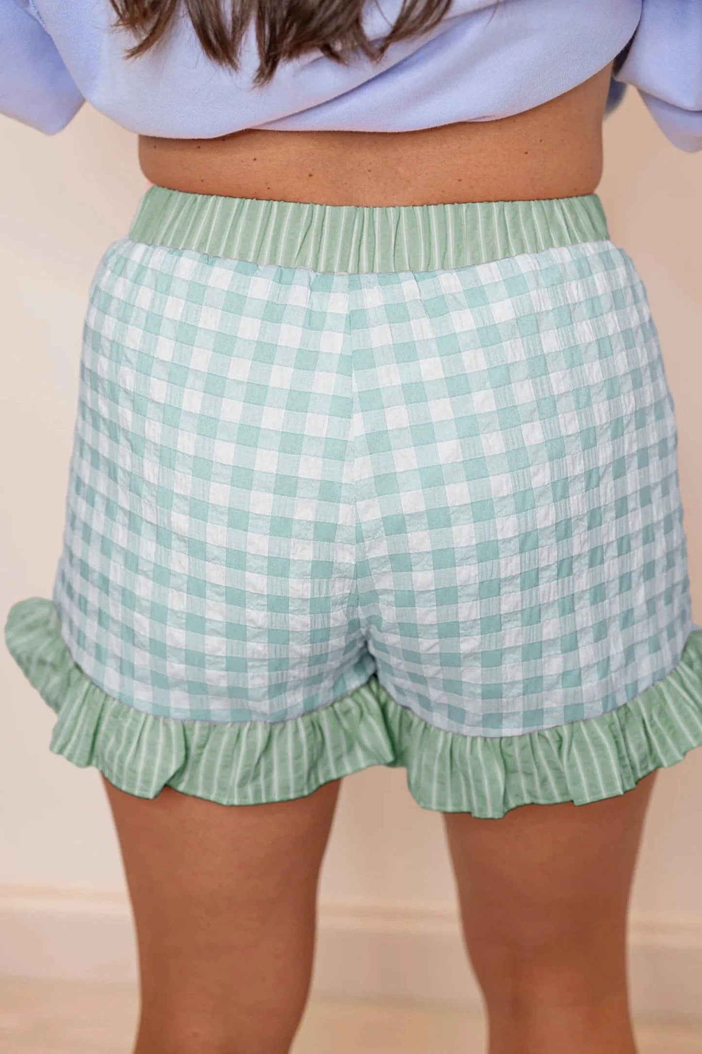 Gingham Ruffle Hem High Waist Summer Shorts