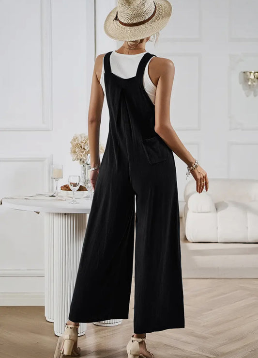 Black Boho Wide Leg Overall Jumpsuit RTS