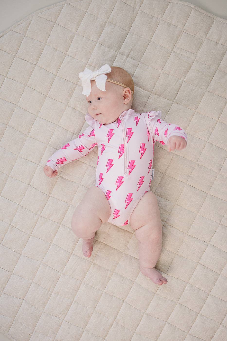 Pink Bolts Long Sleeve Rash Guard Swimmie